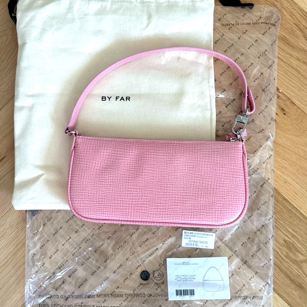 BY FAR Rachel Venus embossed leather shoulder bag pink